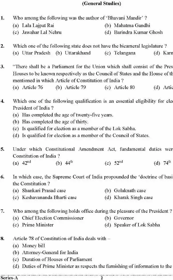 UKPSC RO/ARO 2024 General Studies question paper page 1 instructions scan PDF download. Includes exam name, time, marks, and important instructions for candidates.