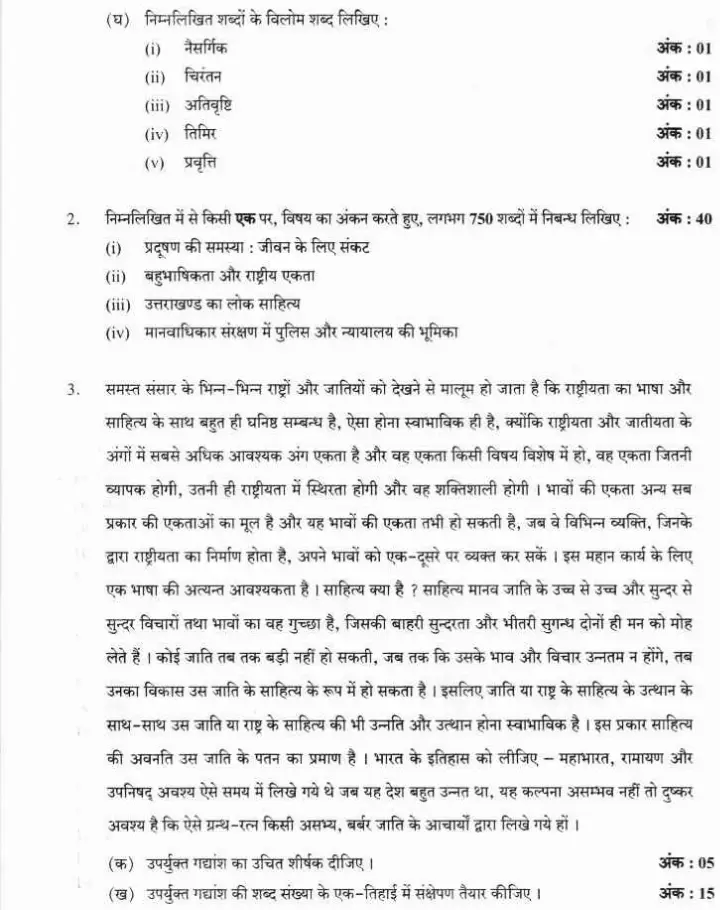 UKPSC RO ARO Nainital 2024 Hindi Language question paper page 1 instructions scan PDF download