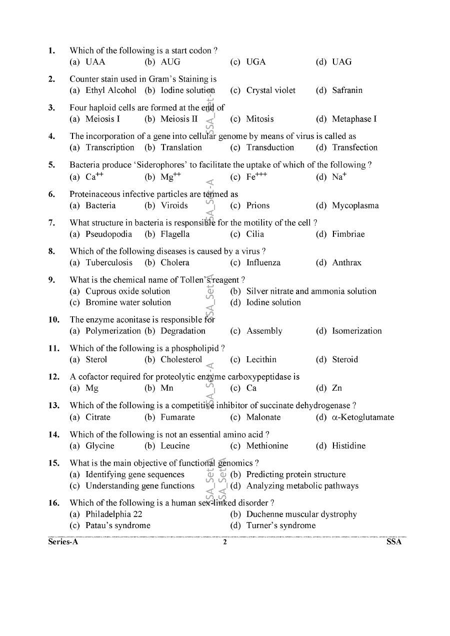 UKPSC Senior Scientific Assistant 2024 Biology and DNA Division question paper page 1 instructions scan PDF download