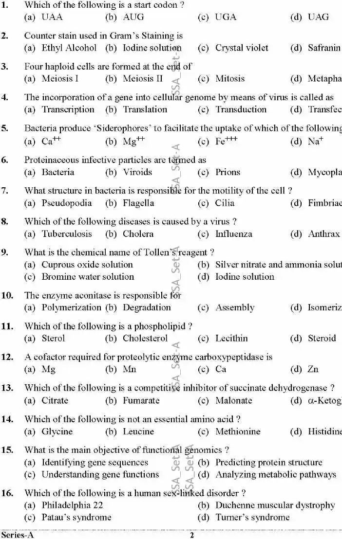 UKPSC Senior Scientific Assistant 2024 Biology and DNA Division question paper page 1 instructions scan PDF download