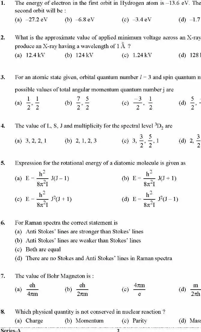 UKPSC SSA Physics 2024 question paper page 1 instructions scan PDF download for Senior Scientific Assistant exam