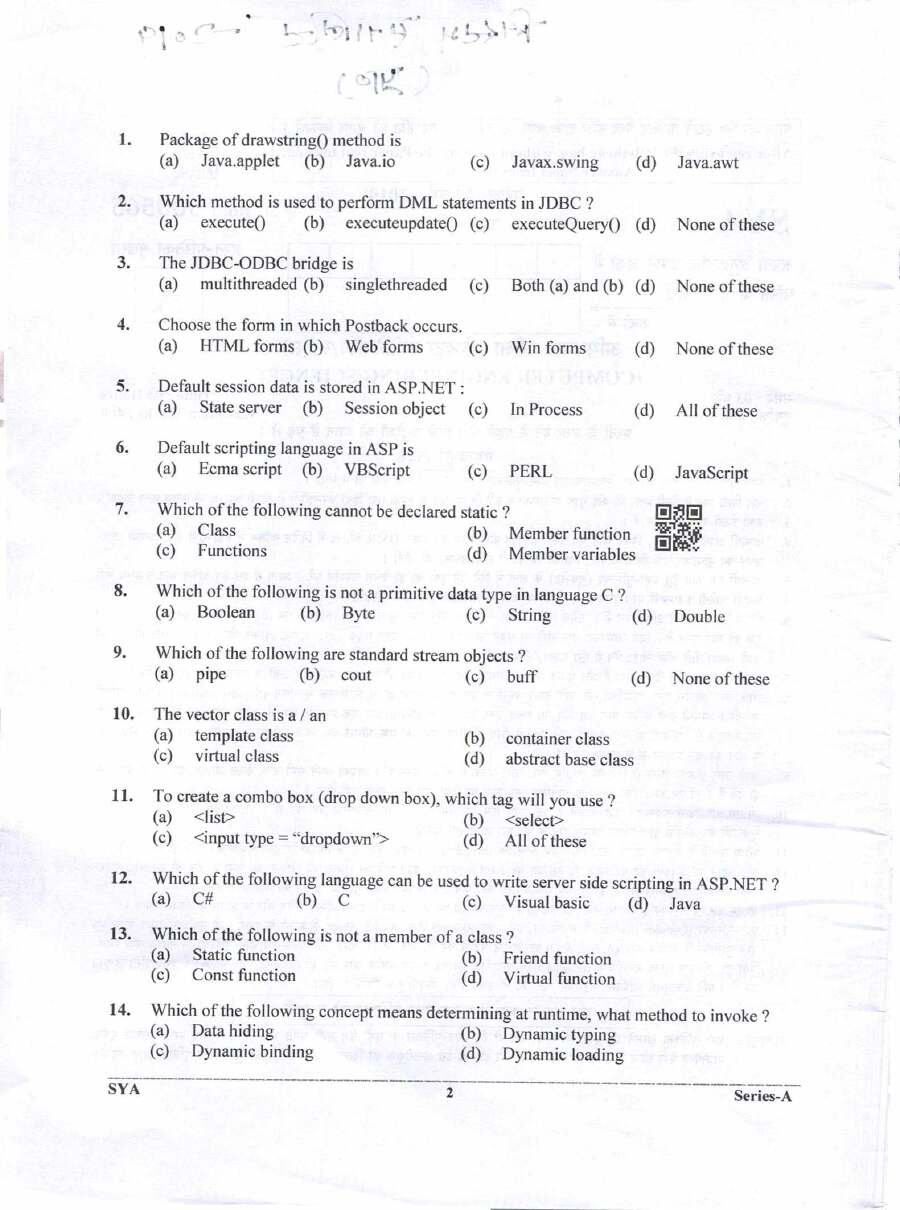 UKPSC System Analyst 2014 Computer Staff Exam question paper page 1 instructions scan PDF download