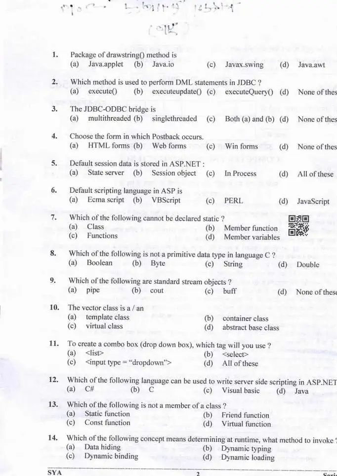 UKPSC System Analyst 2014 Computer Staff Exam question paper page 1 instructions scan PDF download