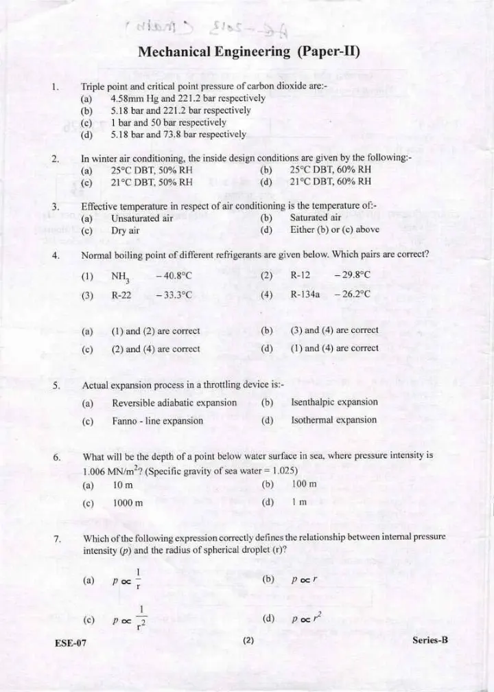 UKPSC Uttarakhand Assistant Engineer AE Exam 2013 Mechanical Engineering Paper II question paper page 1 scan, showing exam year, paper name, duration, maximum marks, and important instructions for candidates. PDF download.