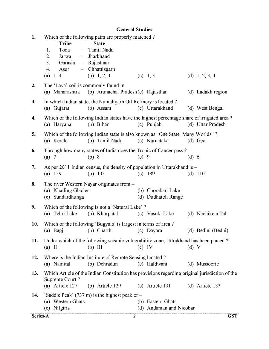 UKPSC Engineering Service 2023 General Studies Paper-I question paper page 1 instructions scan PDF download