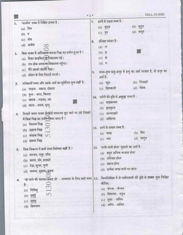 UP Technical Education Teaching Services Exam 2021 General Hindi and Interior Design question paper page 1 instructions scan PDF download