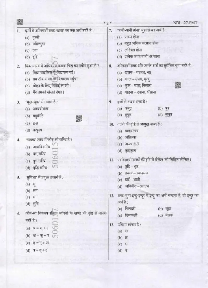 UPPSC Teaching Service Examination 2021 General Hindi and Plastic Mold Technology question paper page 1 instructions scan PDF download