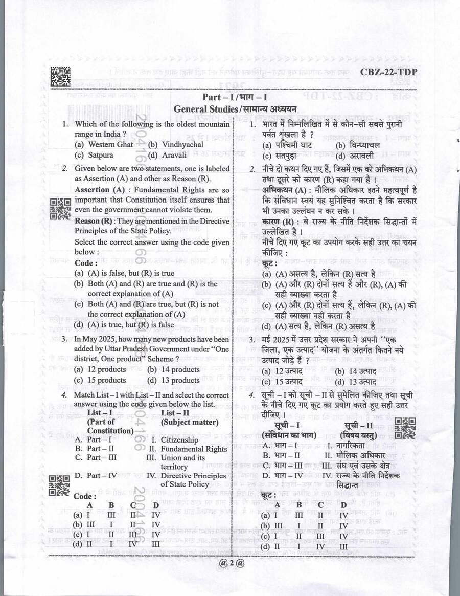 U.P. Technical Education Teaching Services Exam 2021 General Studies & Textile Design Printing II question paper page 1 instructions scan PDF download
