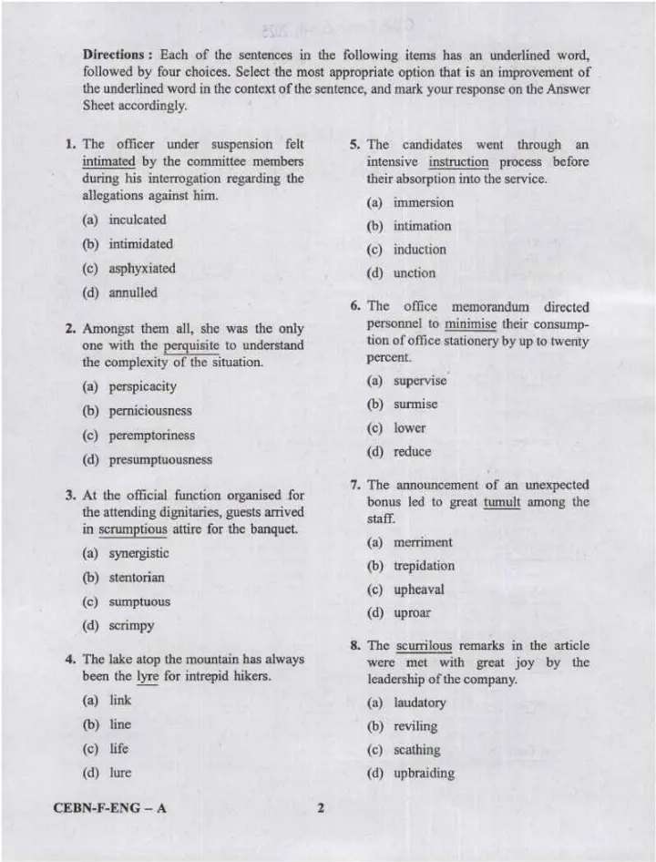 UPSC CDS I 2025 English question paper page 1 instructions scan PDF download
