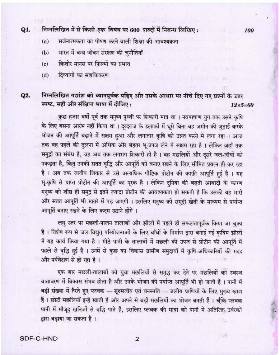 UPSC Civil Services Exam 2019 Hindi Compulsory question paper page 1 instructions scan PDF download