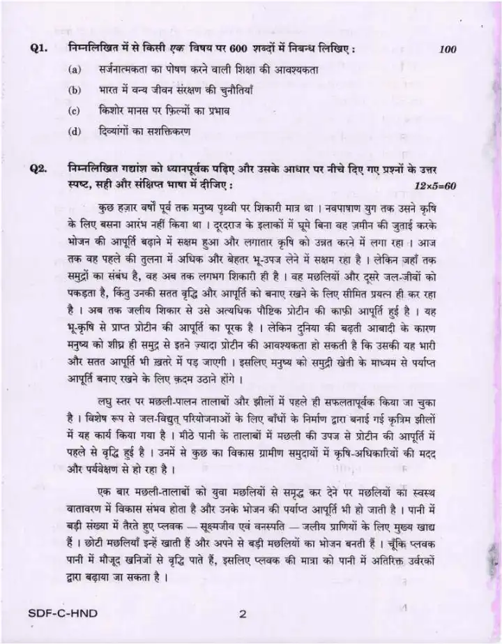 UPSC Civil Services Exam 2019 Hindi Compulsory question paper page 1 instructions scan PDF download