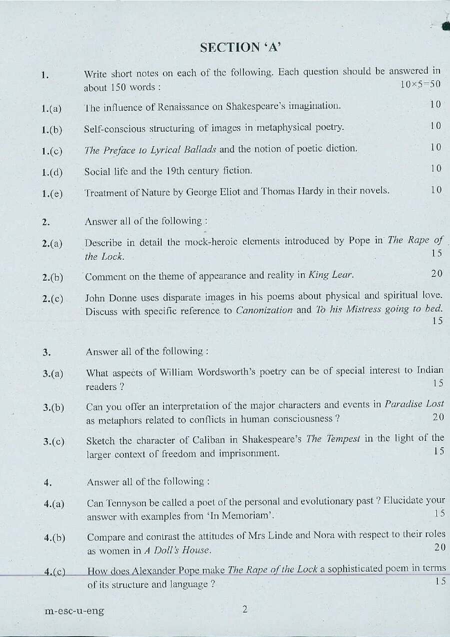 UPSC Civil Services Main 2016 English Paper I (Literature) question paper page 1 instructions scan PDF download