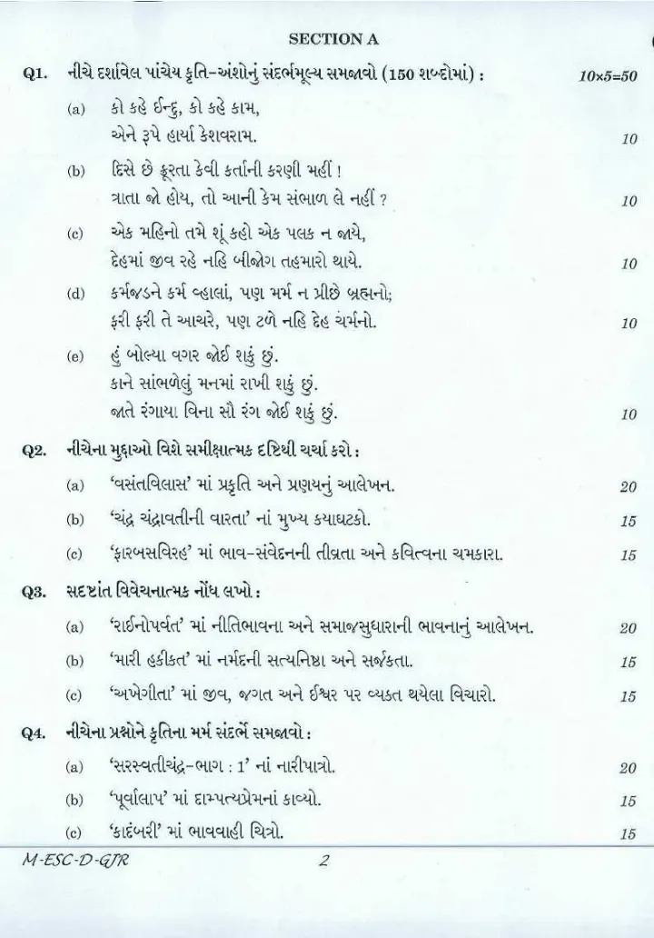 UPSC Civil Services Main 2016 Gujarati Literature Paper II question paper page 1 instructions scan PDF download