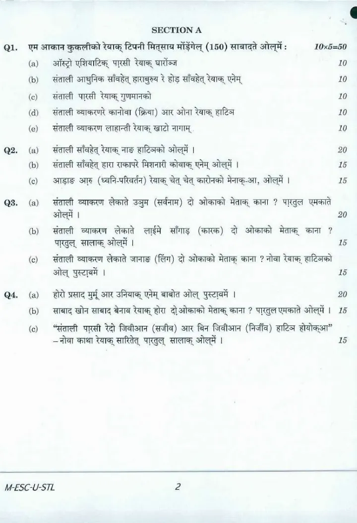 UPSC Civil Services Main 2016 Santali Literature Paper I question paper page 1 instructions scan PDF download
