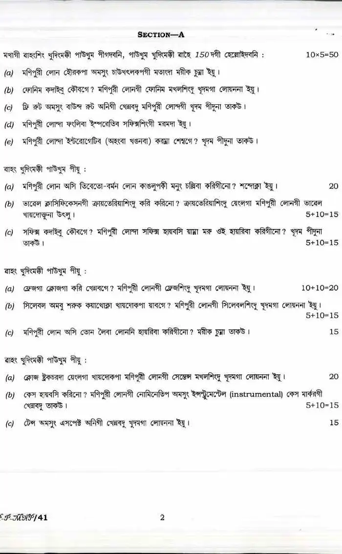 UPSC Civil Services Main 2017 Manipuri Paper I Literature question paper page 1 instructions scan PDF download