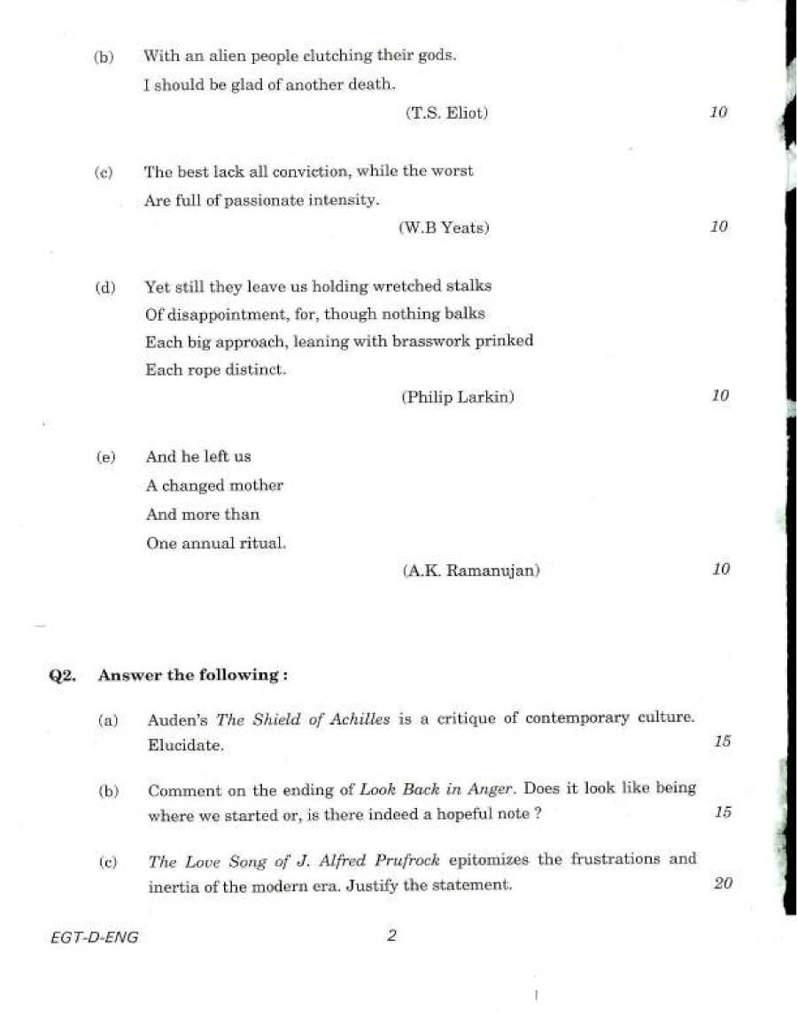 UPSC Civil Services Main 2018 English Literature Paper II question paper page 1 instructions scan PDF download