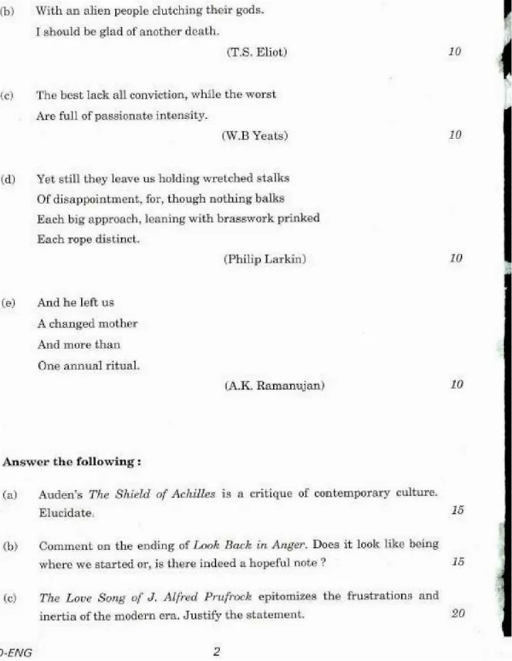 UPSC Civil Services Main 2018 English Literature Paper II question paper page 1 instructions scan PDF download