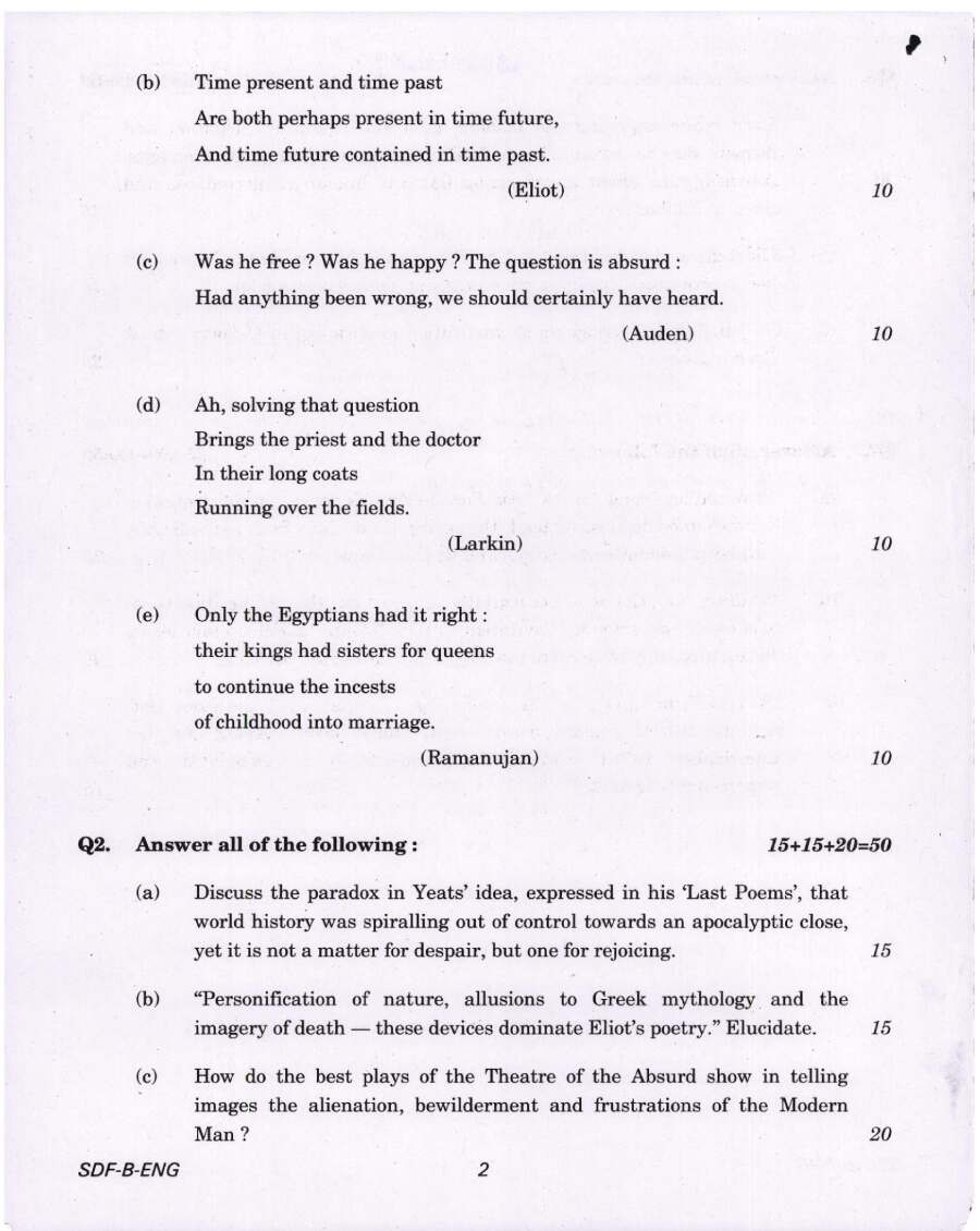 UPSC Civil Services Main 2019 English Literature Paper II question paper page 1 instructions scan PDF download