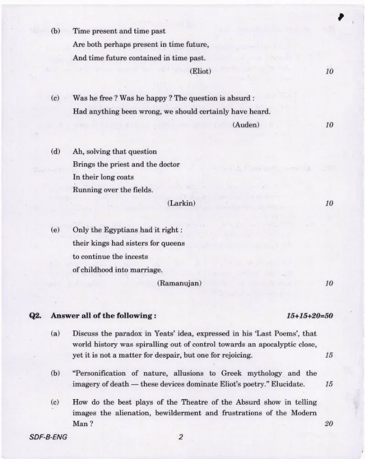 UPSC Civil Services Main 2019 English Literature Paper II question paper page 1 instructions scan PDF download