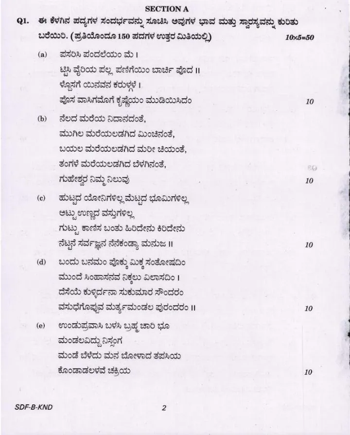 UPSC Civil Services Main 2019 Kannada Literature Paper II question paper page 1 instructions scan PDF download