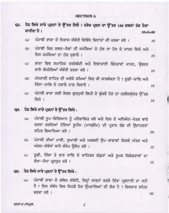 UPSC Civil Services Main 2019 Punjabi Literature Paper I question paper page 1 instructions scan PDF download