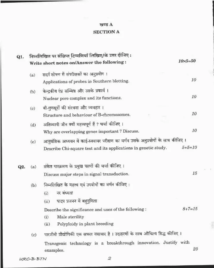 UPSC Civil Services Main 2020 Botany Paper II question paper page 1 instructions scan PDF download
