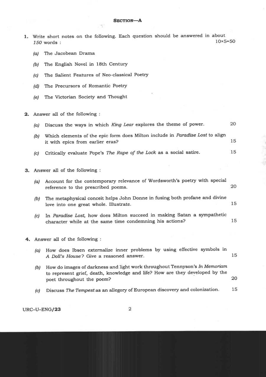 UPSC Civil Services Main 2020 English Literature Paper I question paper page 1 instructions scan PDF download
