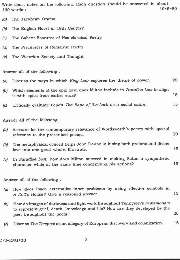 UPSC Civil Services Main 2020 English Literature Paper I question paper page 1 instructions scan PDF download