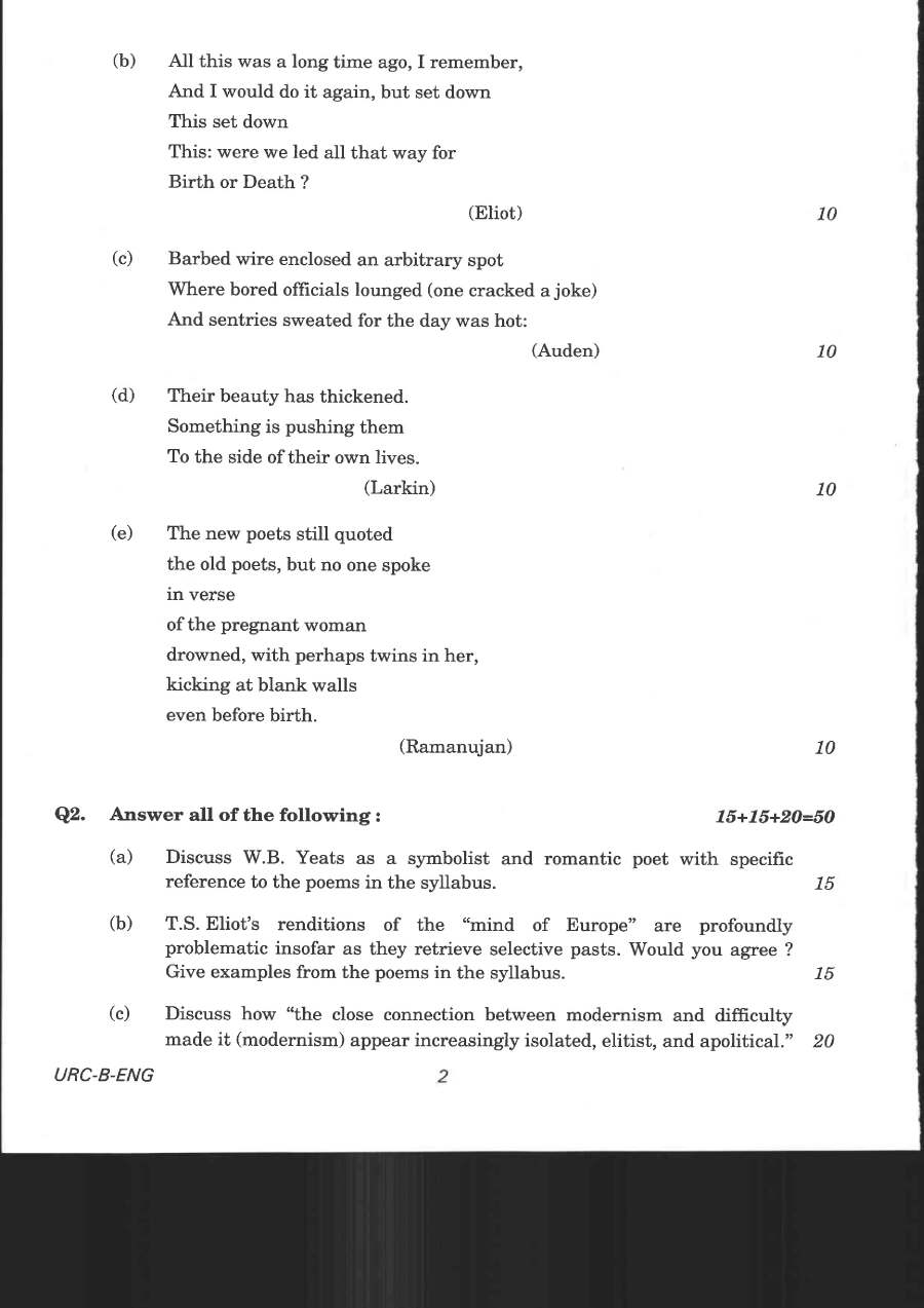 UPSC Civil Services Main 2020 English Literature Paper II question paper page 1 scan PDF download, featuring exam header and instructions.