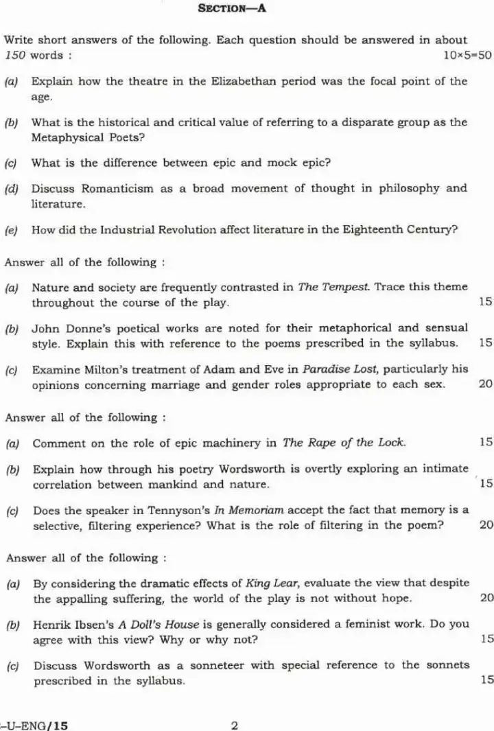 UPSC Civil Services (Main) Exam 2021 English Paper-I (Literature) question paper page 1 instructions scan PDF download