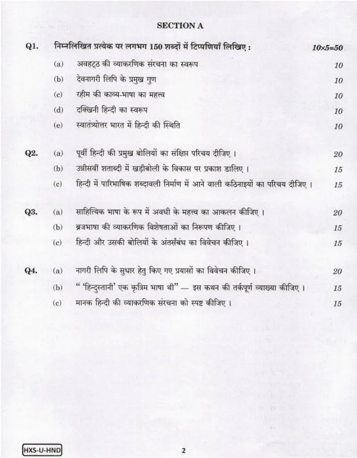 UPSC Civil Services Main 2021 Hindi Literature Paper I question paper page 1 instructions scan PDF download