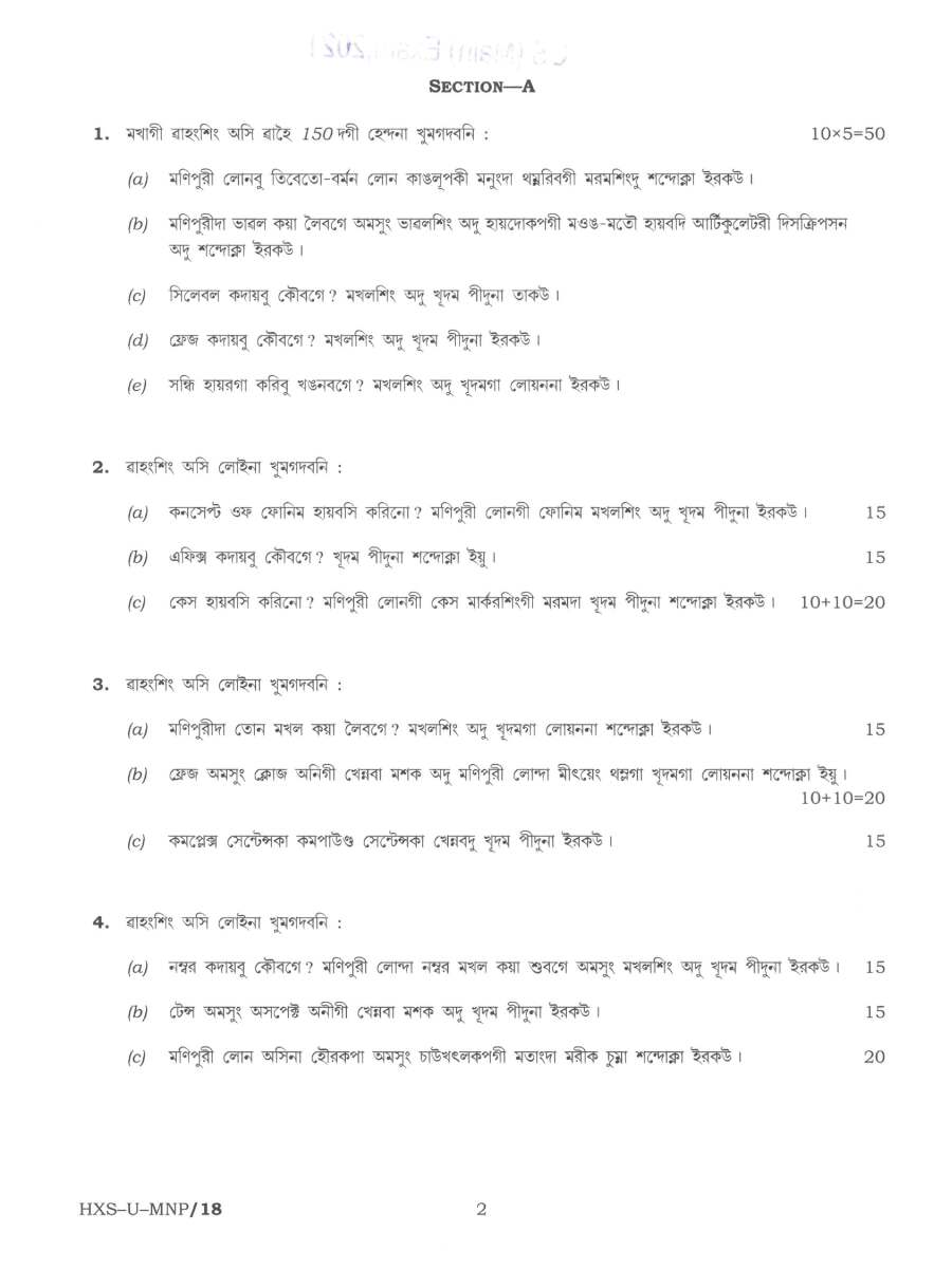 UPSC Civil Services Main 2021 Manipuri Paper-I (Literature) question paper page 1 instructions scan PDF download