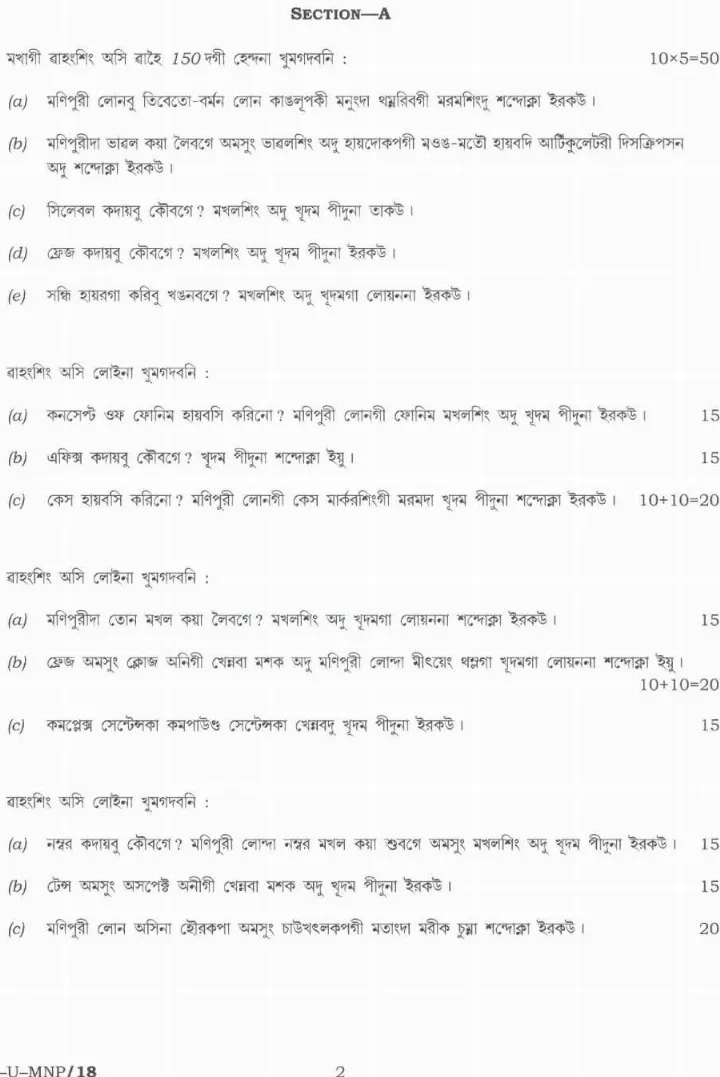 UPSC Civil Services Main 2021 Manipuri Paper-I (Literature) question paper page 1 instructions scan PDF download