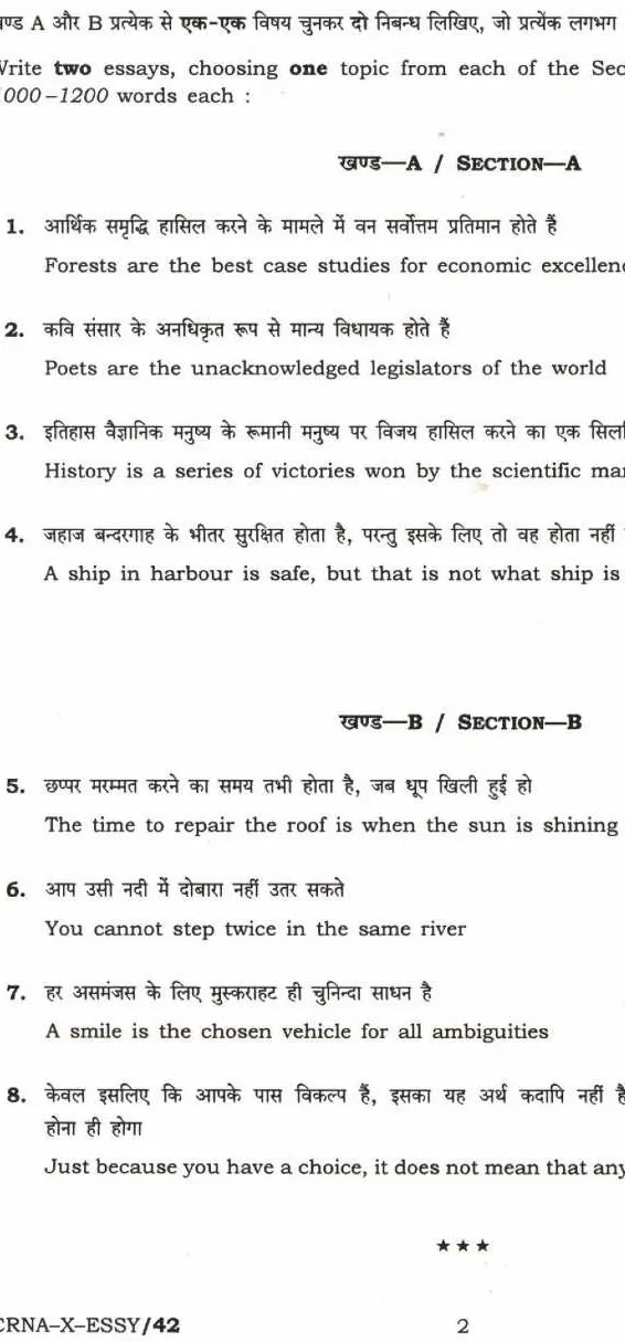 UPSC Civil Services Main 2022 Essay question paper page 1 instructions scan PDF download