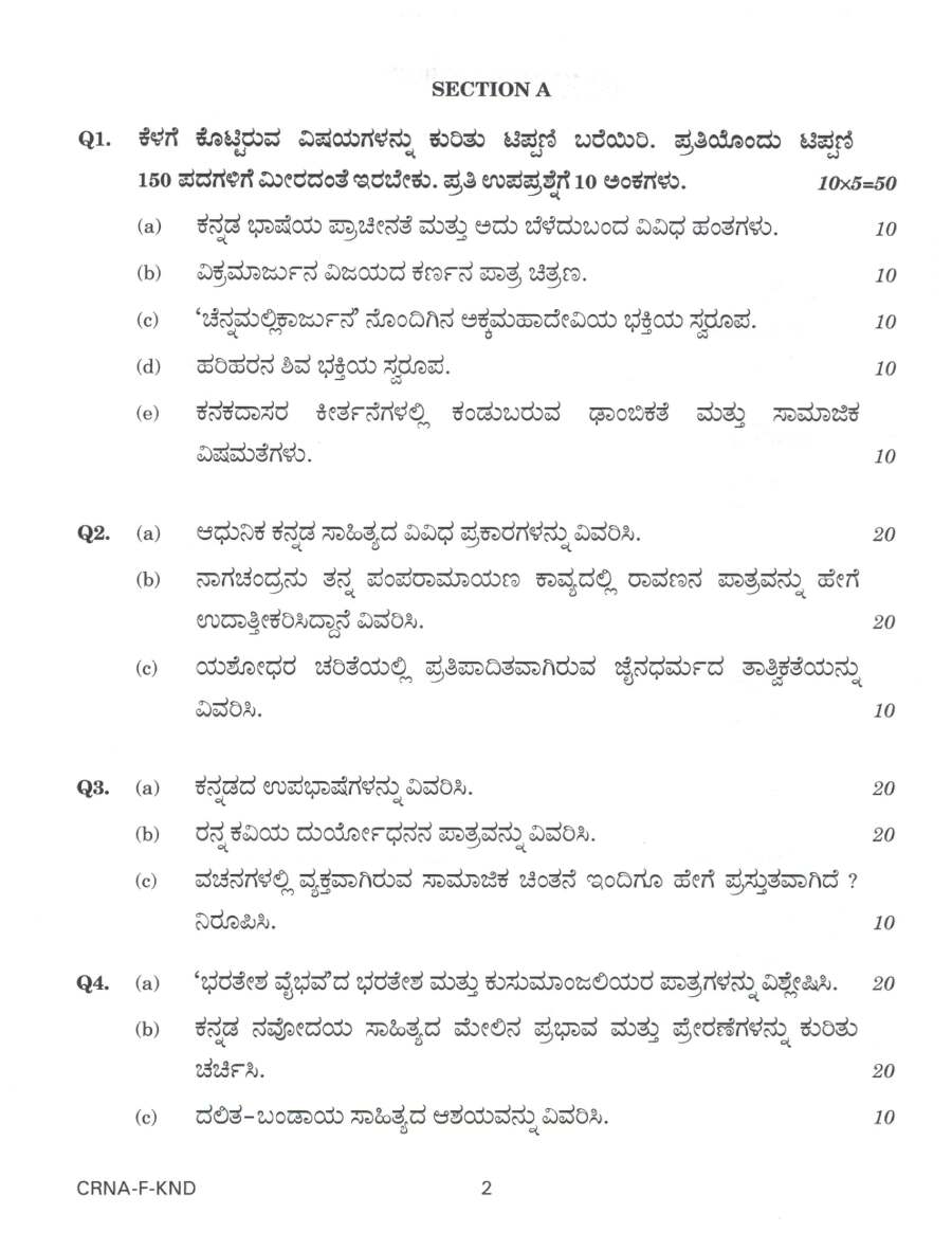 UPSC Civil Services Main 2022 Kannada Literature Paper I question paper page 1 instructions scan PDF download. Official UPSC exam header and instructions in Kannada and English.