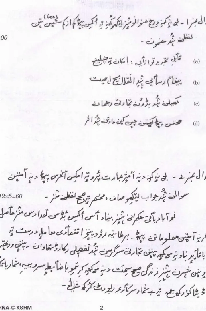 UPSC Civil Services Main 2022 Kashmiri Compulsory question paper page 1 instructions scan PDF download