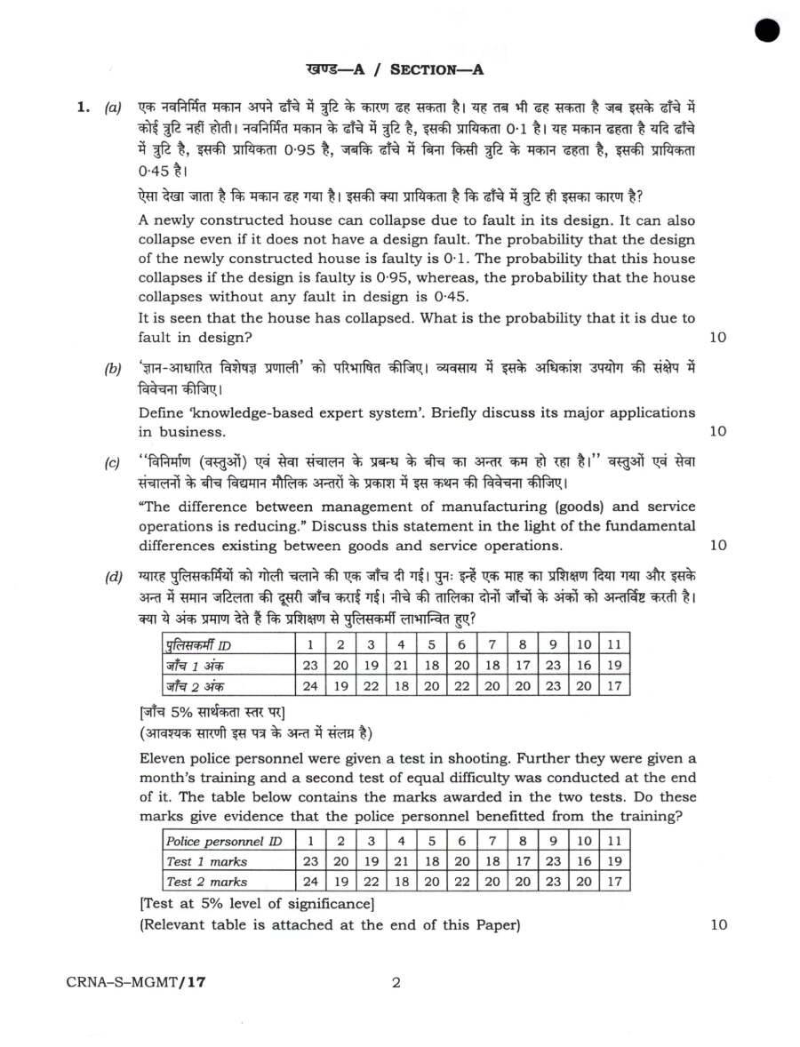 UPSC Civil Services Main 2022 Management Paper II question paper page 1 instructions scan PDF download