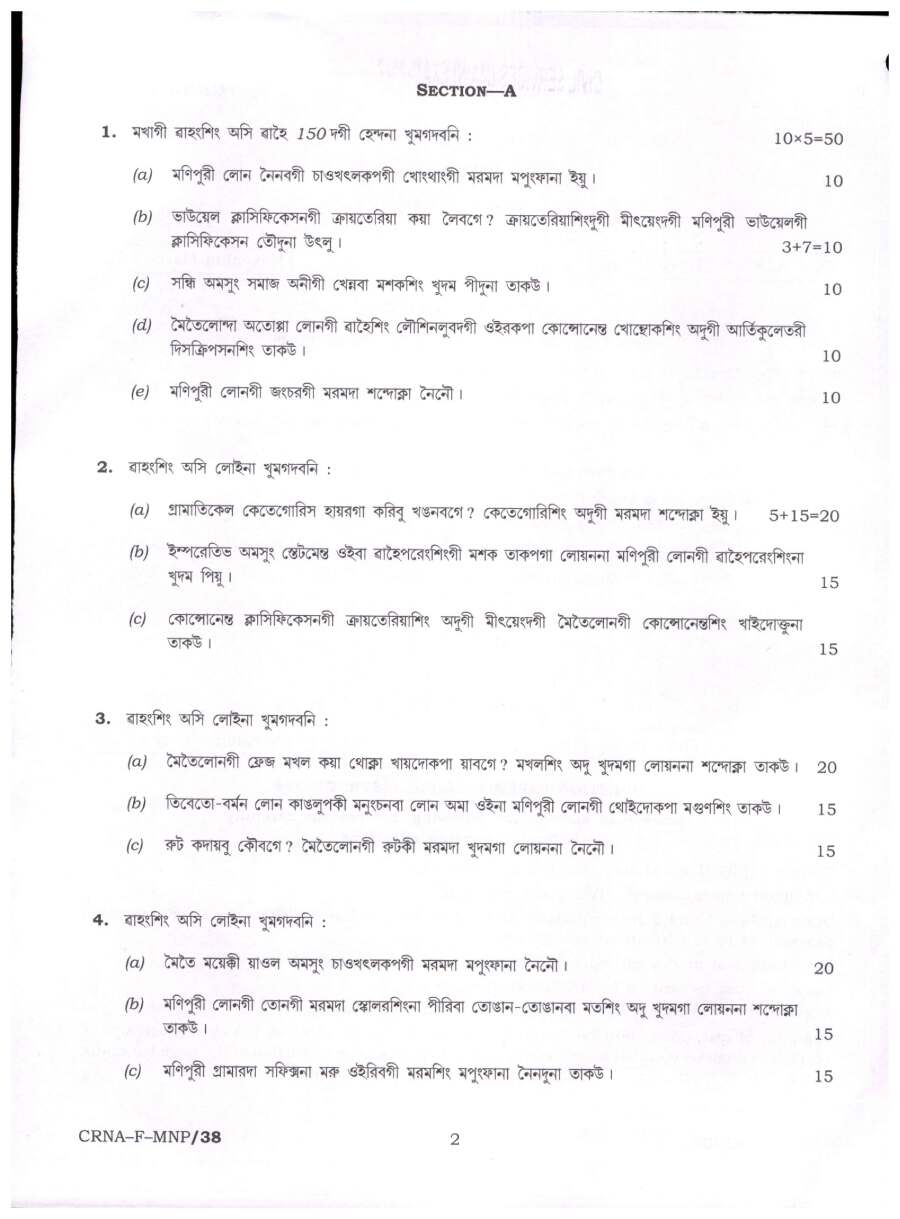UPSC Civil Services Main 2022 Manipuri Literature Paper-I question paper page 1 instructions scan PDF download