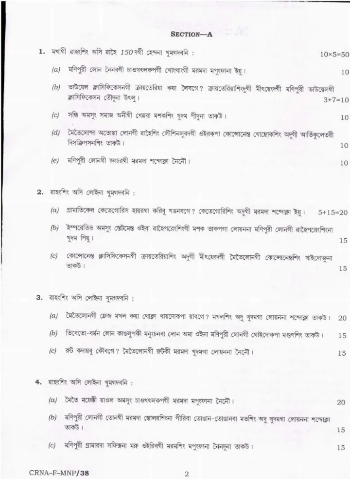 UPSC Civil Services Main 2022 Manipuri Literature Paper-I question paper page 1 instructions scan PDF download
