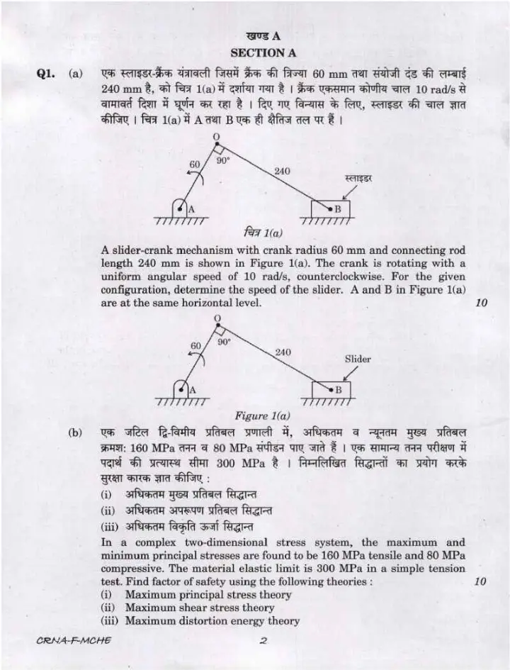 UPSC Civil Services Main 2022 Mechanical Engineering Paper I question paper page 1 instructions scan PDF download