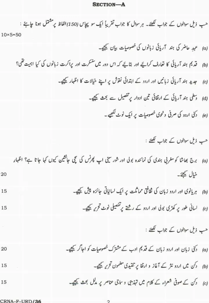 UPSC Civil Services Main 2022 Urdu Literature Paper I question paper page 1 scan PDF download. Shows exam name, paper code, marks, time, and specific instructions in Urdu and English.