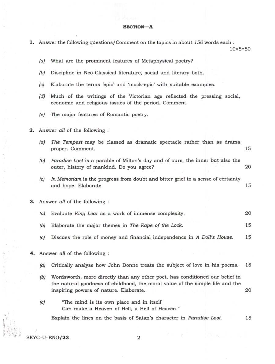 UPSC Civil Services Main 2023 English Literature Paper I question paper page 1 instructions scan PDF download. Includes exam name, paper code, time, marks, and specific instructions for candidates.