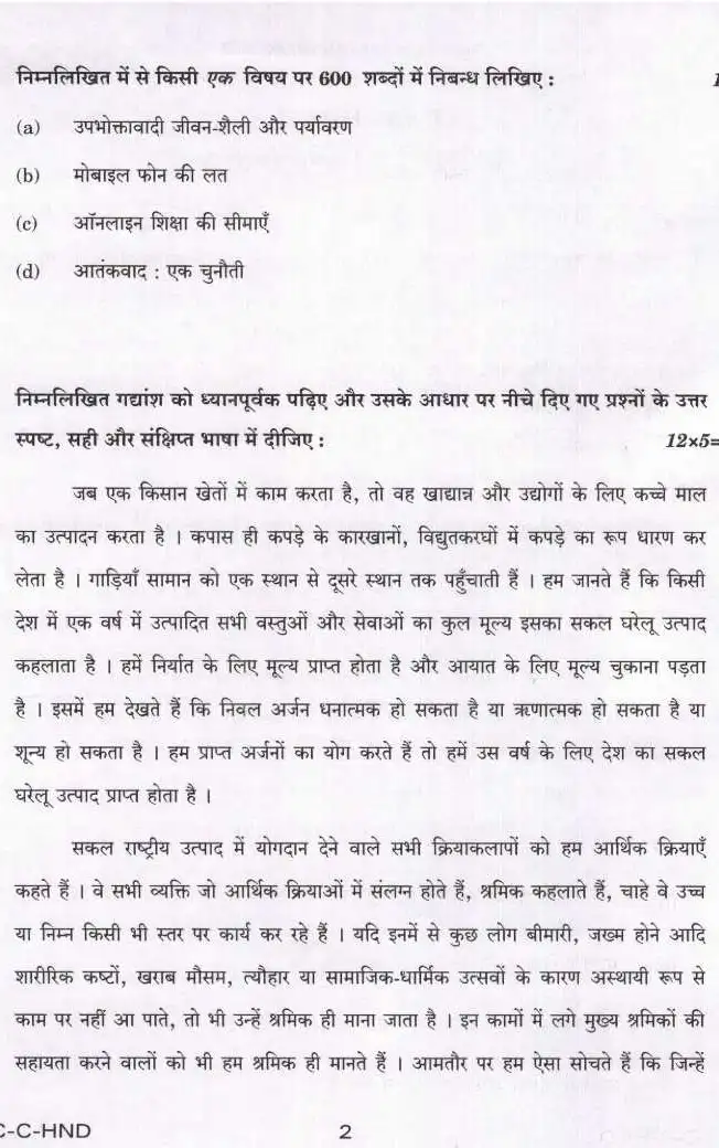 UPSC Civil Services Main 2023 Hindi Compulsory question paper page 1 instructions scan PDF download
