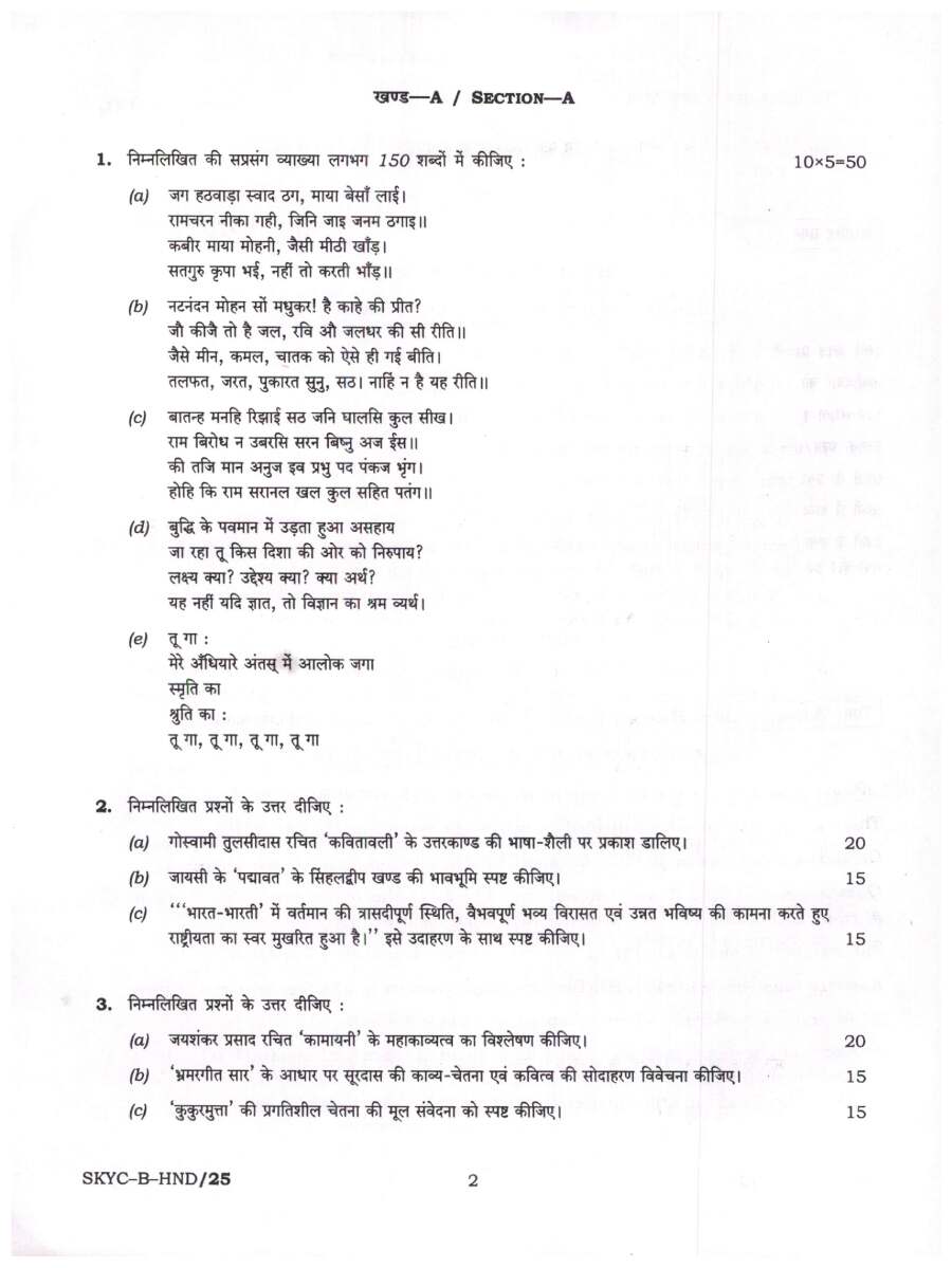 UPSC Civil Services Main 2023 Hindi Literature Paper II question paper page 1 instructions scan PDF download