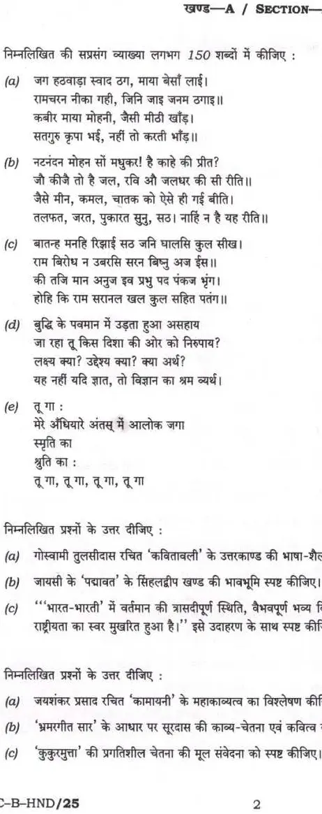 UPSC Civil Services Main 2023 Hindi Literature Paper II question paper page 1 instructions scan PDF download
