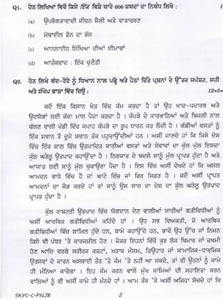 UPSC Civil Services Main 2023 Punjabi Compulsory question paper page 1 instructions scan PDF download