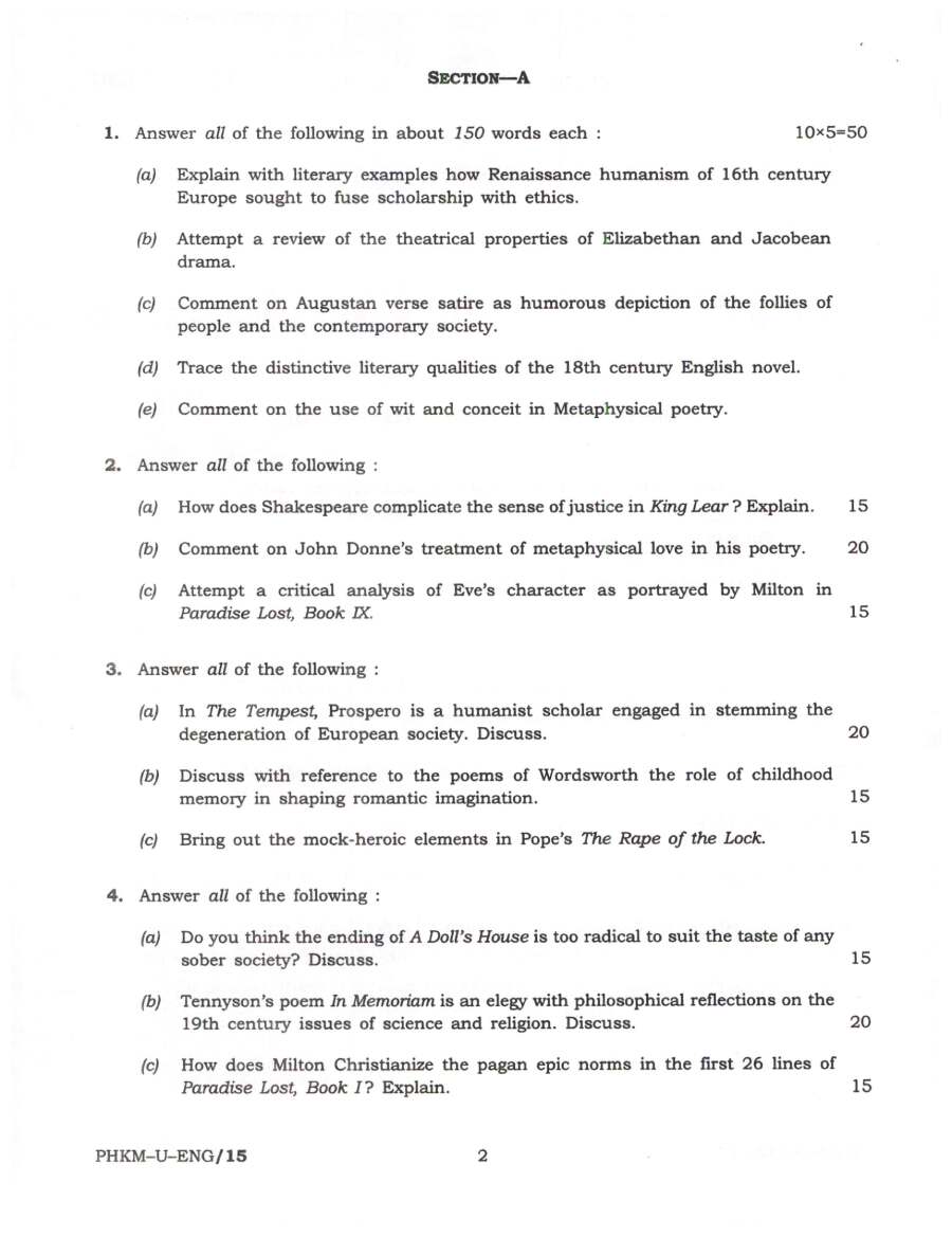 UPSC Civil Services Main 2024 English Literature Paper I question paper page 1 instructions scan PDF download