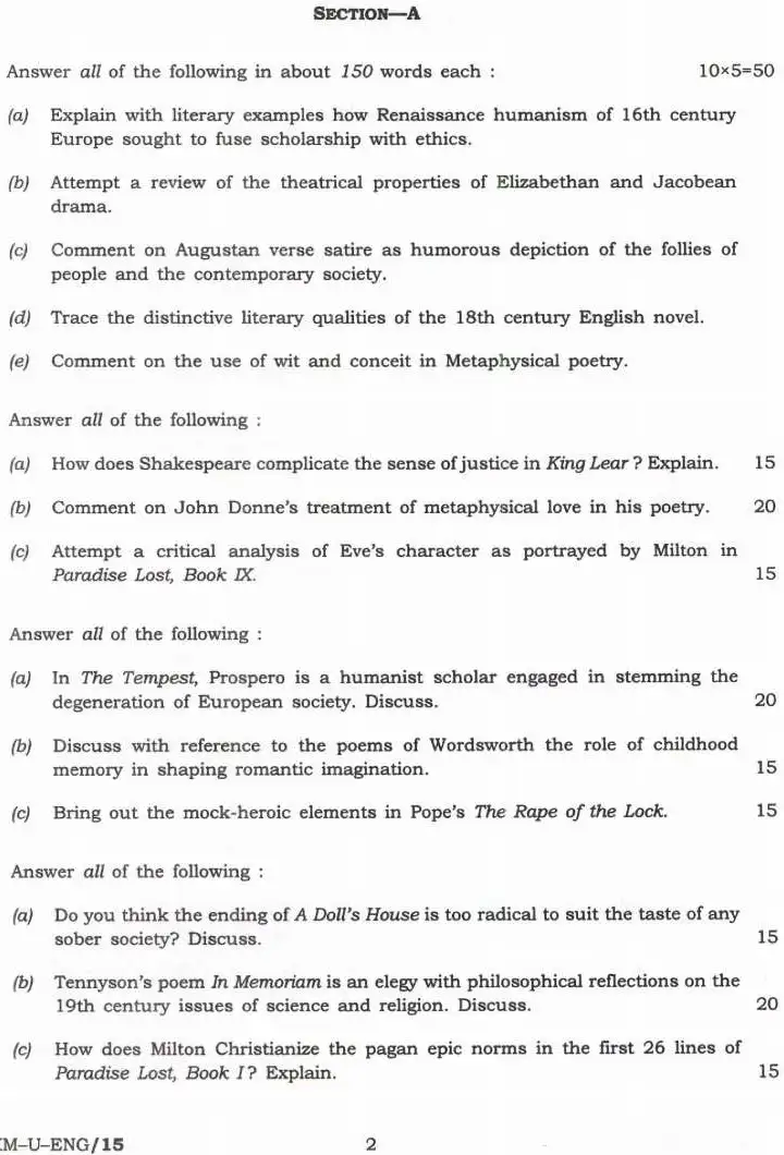 UPSC Civil Services Main 2024 English Literature Paper I question paper page 1 instructions scan PDF download