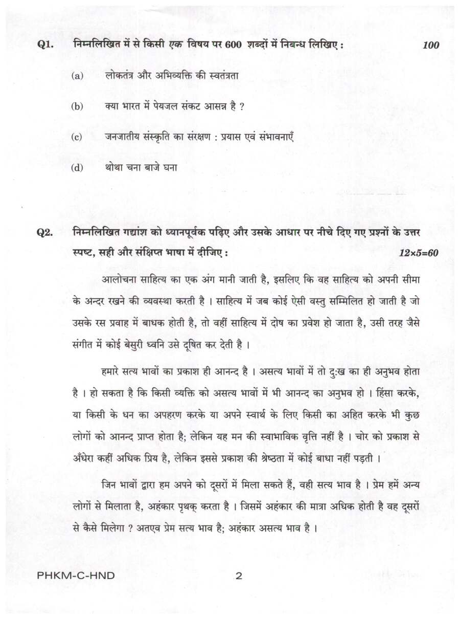 UPSC Civil Services Main 2024 Hindi Compulsory question paper page 1 instructions scan PDF download