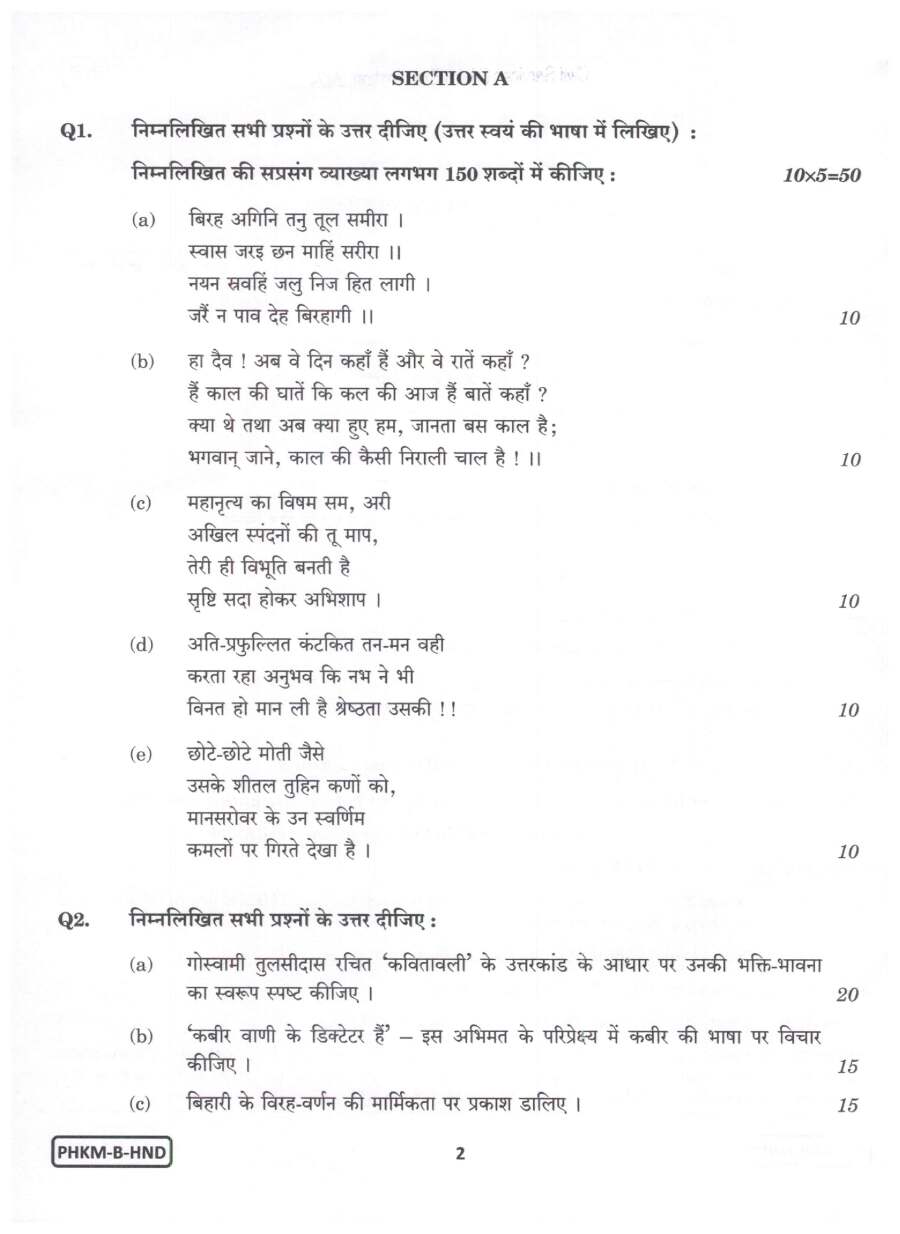 UPSC Civil Services Main 2024 Hindi Literature Paper II question paper page 1 instructions scan PDF download